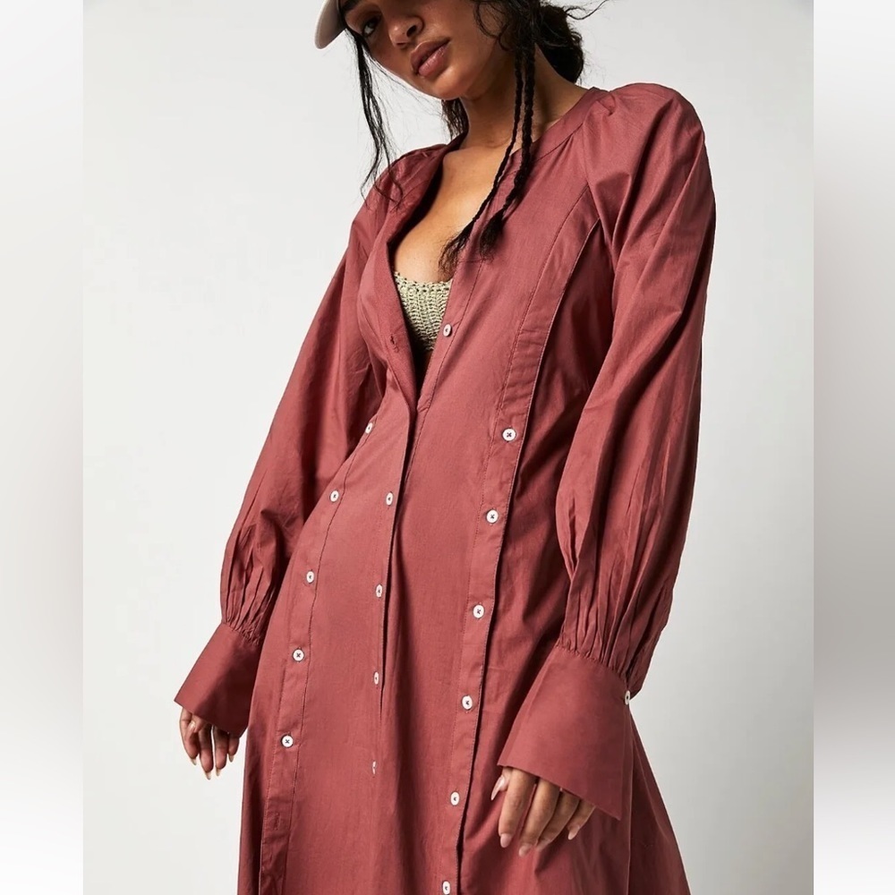Free People Charlie Dress Maxi Shirtdress Redwood Size Small NWT - Picture 3 of 14